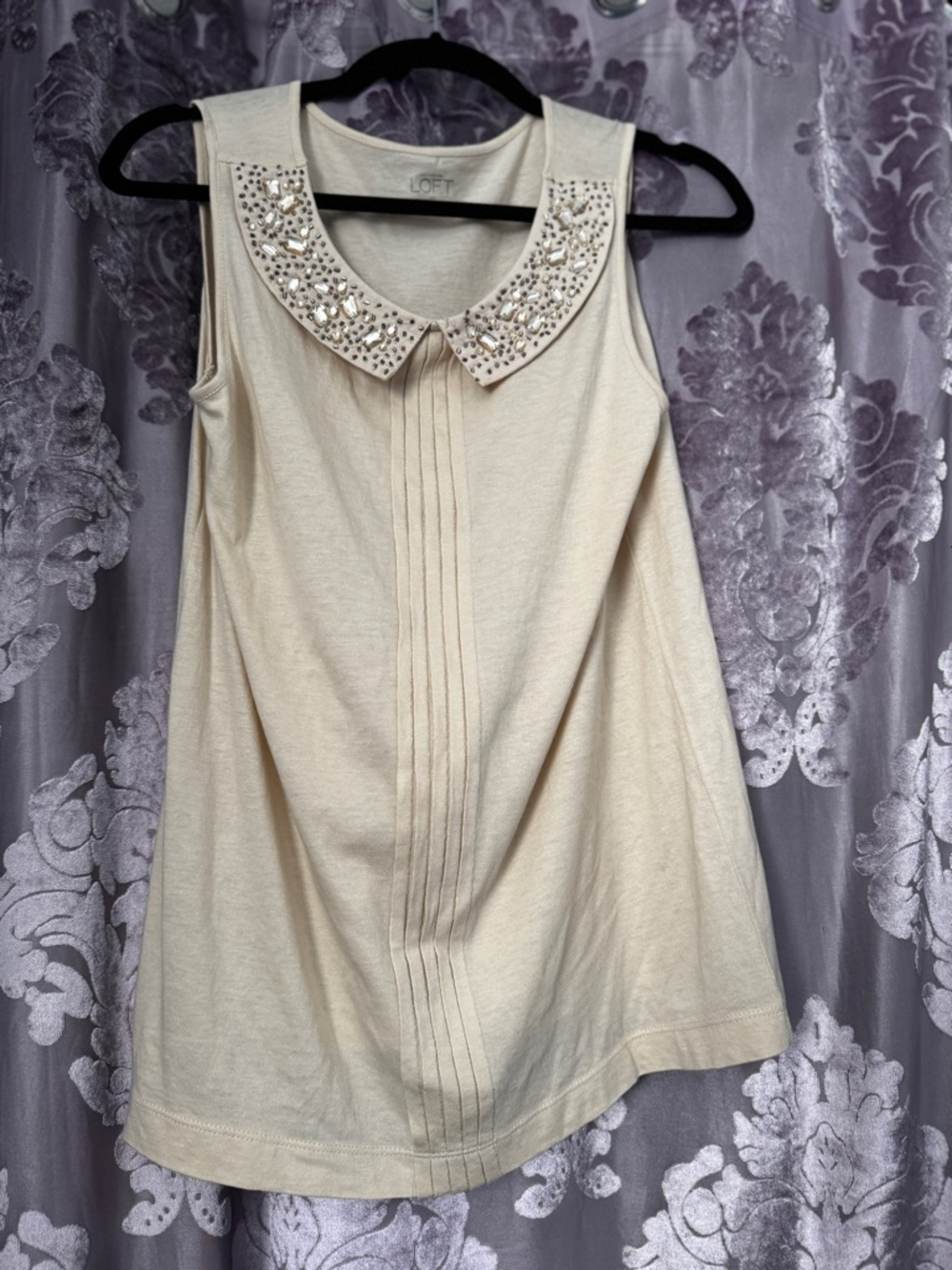 LOFT Cream Jeweled Peter Pan Collar Sleeveless Camisole